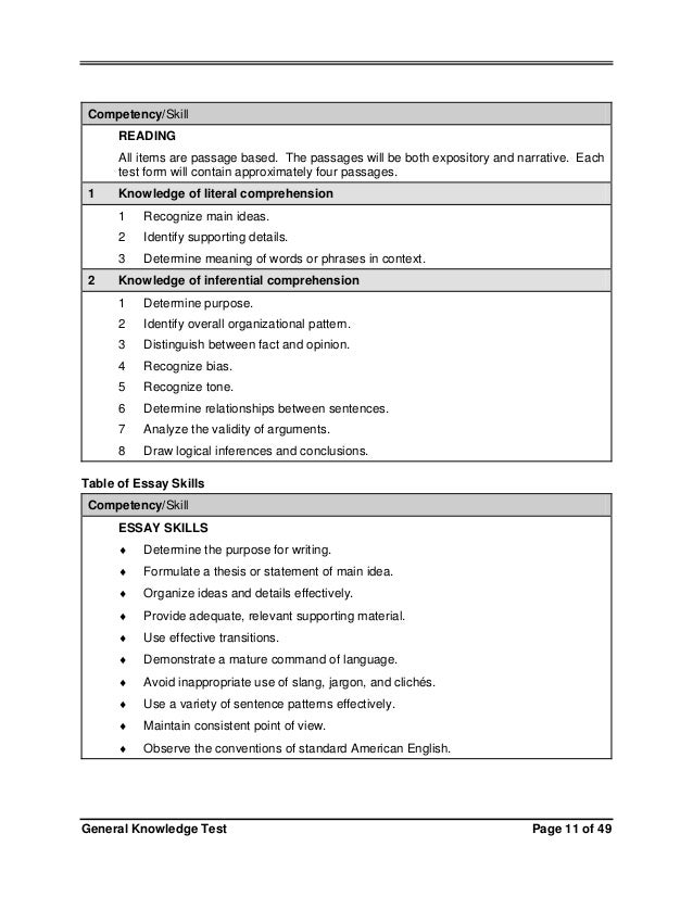 writting essay for general knowledge test